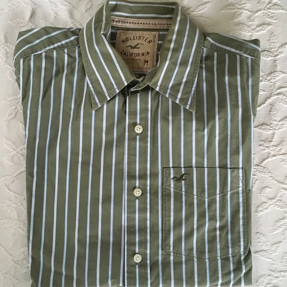 HOLLISTER Green Striped Dress Shirt Mens M 16 - 35 - Picture 1 of 3